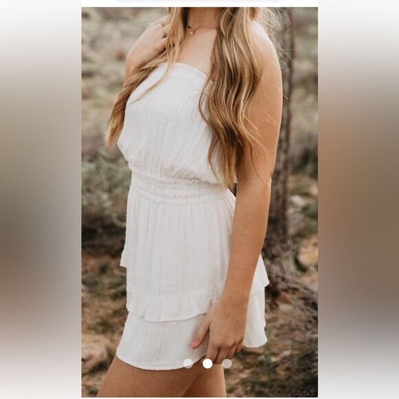 Blue Life A-line MINI Strapless DRESS Cream/Off White Sz L Boho - Picture 1 of 10
